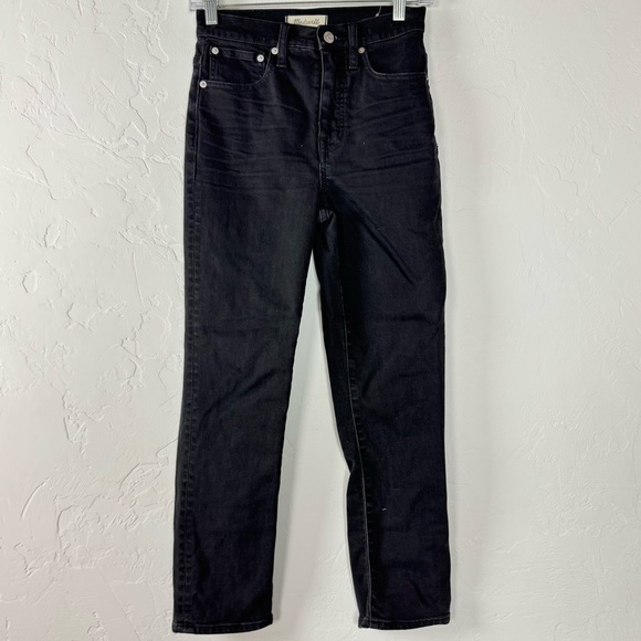 Madewell Jeans Denim Classic Straight Solid Black Lunar Wash Cotton Knit Stretch - Picture 1 of 8